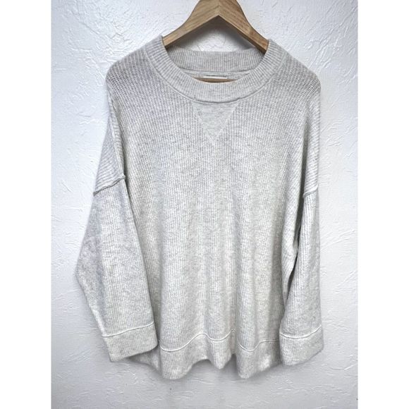 Aerie’ Womens Crew Neck Tunic Over Sized Sweater Off White Grey Soft Sz XL Knit - Picture 1 of 7